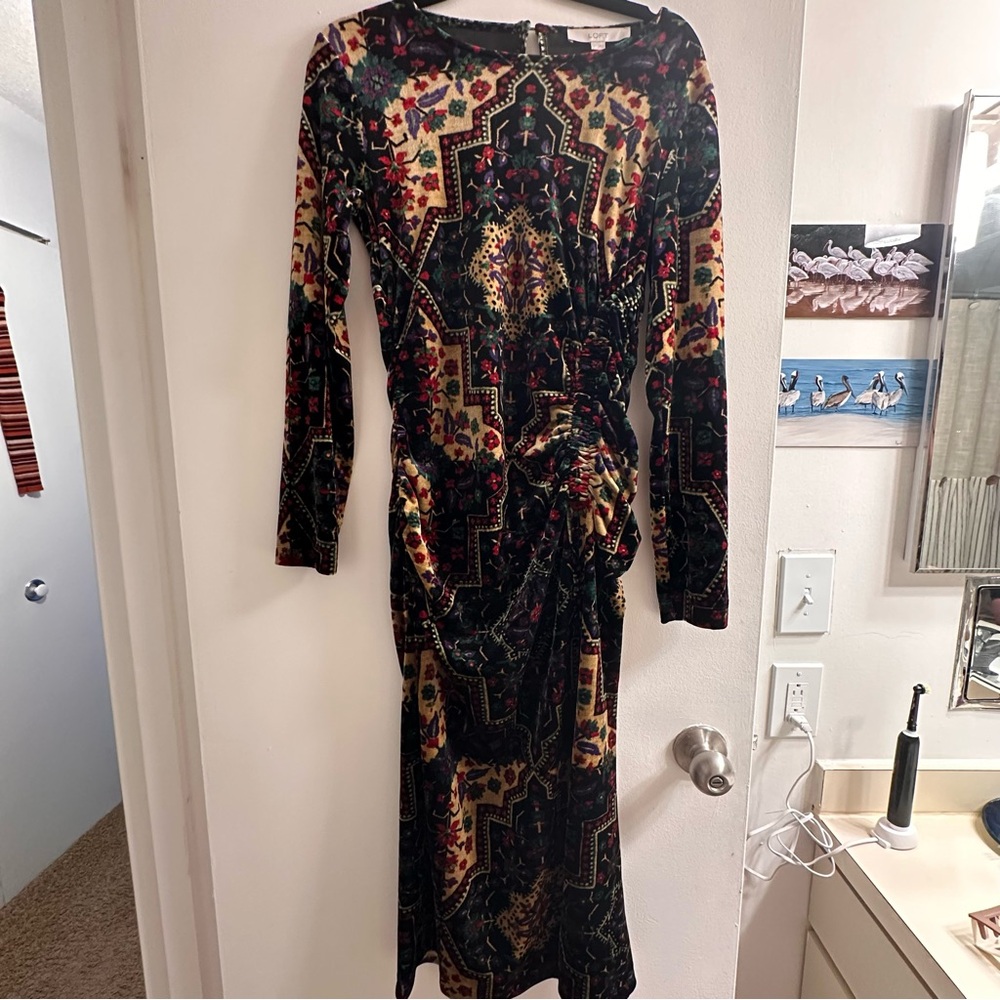 Elegant Multicolor Loft Long Sleeve Velvet Dress